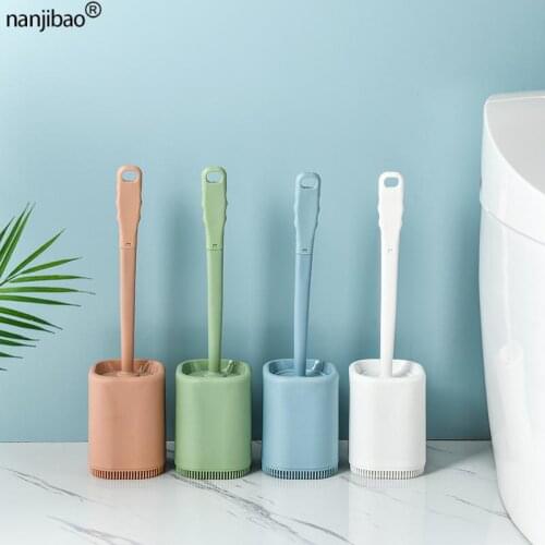 Wall-Mounted Toilet Brush Punch-Free Silicone Toilet Brush Bathroom WC Brush Set Long Handle No Dead Angle Cleaning Brush
