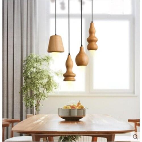 Solid wooden bar cafe restaurant lights modern pendant lamp southeast Asian gourd minimalist creative log dining room light MZ59