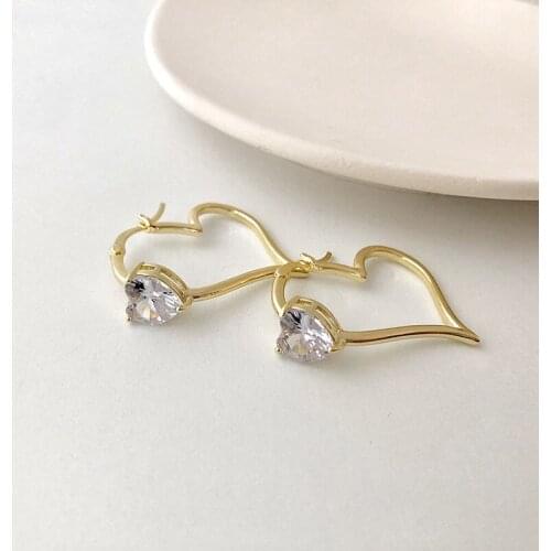 Orgin Summer Exquisite Hollow Out Love Heart Hoop Earings for Women Minimalist Gold Rhinestone Party Gifts Jewelry Wholesale