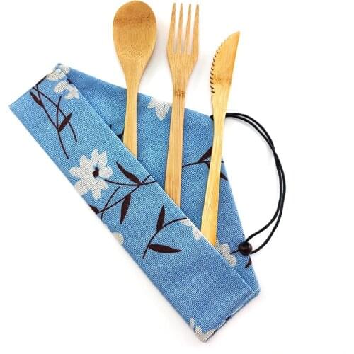 Natural Bamboo Utensils travel Cutlery Set Eco-Friendly Wooden Outdoor Portable Reusable Utensils Zero waste bamboo cutlery set