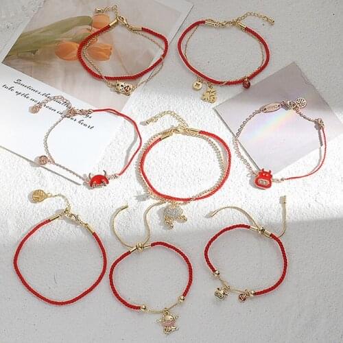 Simple Elegant Chinese Style Red String Bracelets For Women Sweet Cute Animal Bracelet Bangles Fashion Jewelry