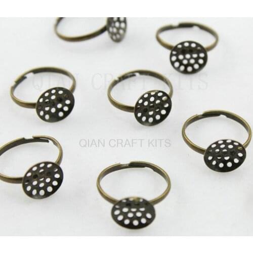 Set of 100pcs adjustable ring iron plating antique bronze for adult with 10mm cameo setting pad DIY for Jewelry Making AY0325