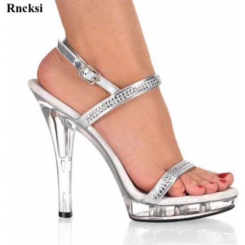 Rncksi New Plus Size 46 Beautiful Dress high heels 13cm sexy Crystal Platforms Pole Sandals Rhinestone Straps Wedding Shoes