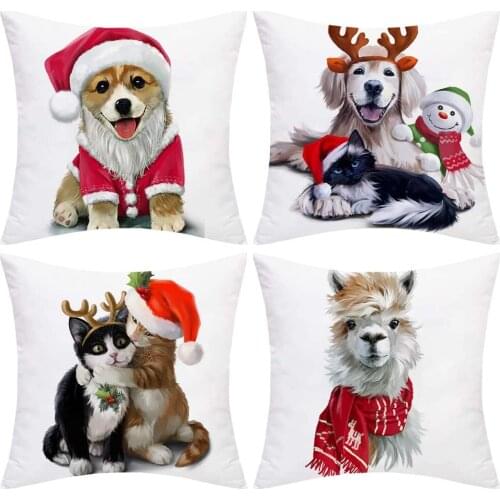 Christmas Pillow Covers 18x18 Decorative Pillow Covers 4 Pack Xmas Cute Dog Pillowcases for Sofa, Bed(Cute Pets)
