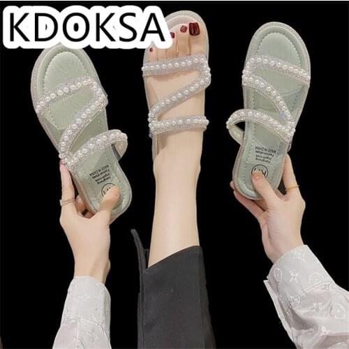 Diamond Sandal Womens Summer 2021 Korean Edition Fashion Flat With Elastic Strap Open Toe Shoe