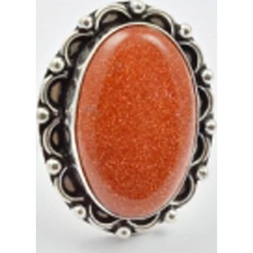Sun Stone Ring Silver Overlay over Copper, USA Size 9.25 , R2870