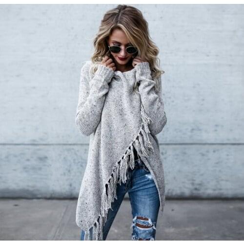 Oversized Fringed Shawl Grey Pullovers Women Spring Autumn O-Neck Loose Long Sweaters Streetwear Warm Outerwear 2021