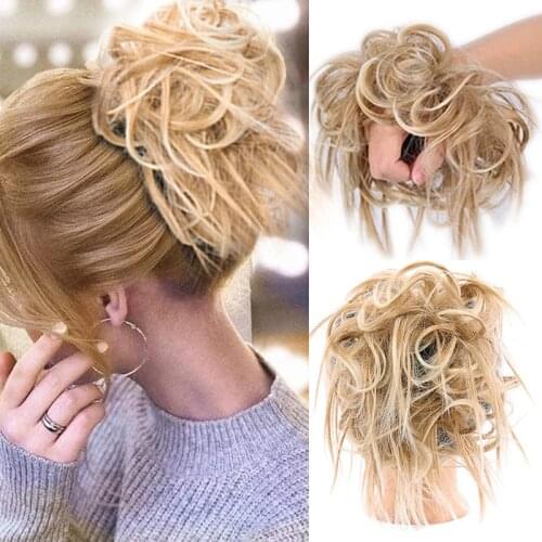 LUPU Messy Synthetic Hair Bun Chignon Elastic Hair Rubber Band Hairpieces For Women Natural Fake False Hair Tail Black Blonde