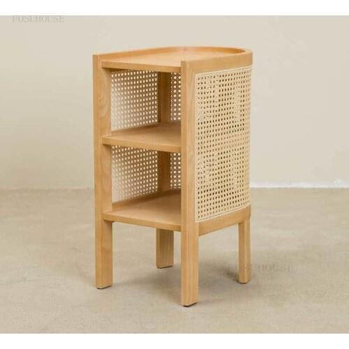 Nordic Solid Wood Home Furniture Villa Nightstands Rattan Bedroom Living Room Bedside Table Balcony Coffee Shop Storage Tables