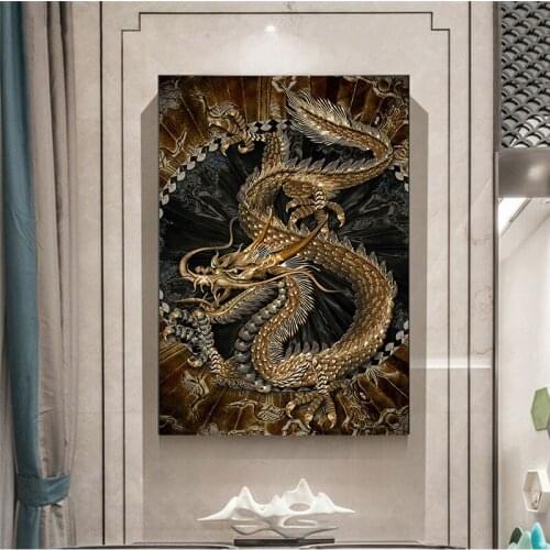 Modern Art Oil Painting Chinese Dragon Picture HD Print Posters and Prints Home Living Room Decoration Painting