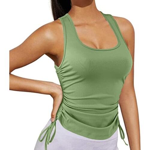 Fitness Sports Yoga Shirt Running Vest top Women Yoga Workout Activewea Sports Sleeveless Side Drawstring Tank Tops blusas mujer