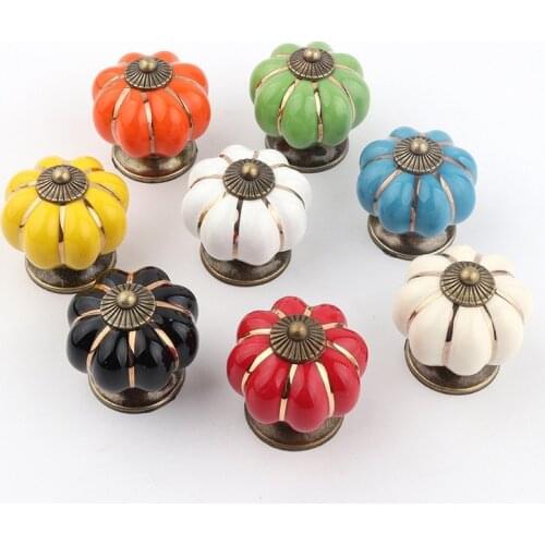 Vintage Furniture Handle Door Knobs Furniture Drawer Cupboard Kitchen Pull Handle Pumpkin Ceramic Cabinet Handles Retro Hardware