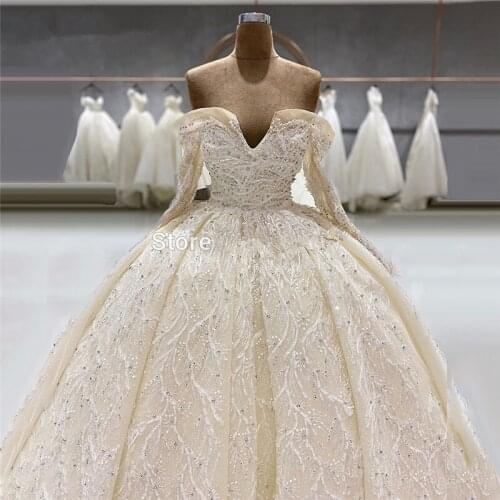 Luxury Ball Gown Wedding Dresses Newest Long Sleeves Muslim Saudi Arabia Bridal Gowns Puffy Bridal Gown Vestido De Novia