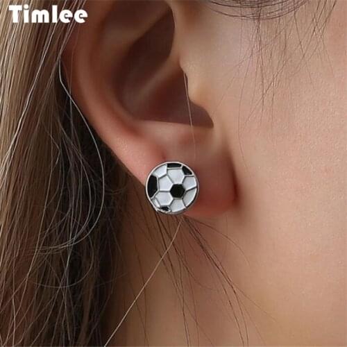 Timlee E227 Free shipping New Cute Football Alloy Stud Earrings Fashion Jewelry wholesale
