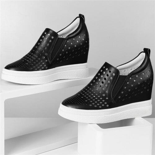 Breathable Fashion Sneakers Women Genuine Leather Wedges High Heel Pumps Shoes Female Platform Oxfords Shoes Summer Casual Shoes