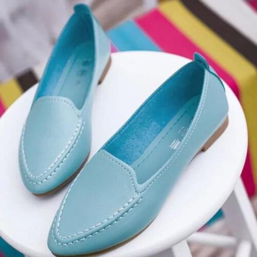 Fashion Pointed Toe Loafers Shoes Women Pink/White/Black/Blue Comfortable Leather Slip on Soft PU Shoes Ballet Casual Flats Shoe