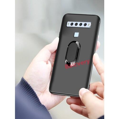 Ultra Thin Finger Magnetic Ring Matte Case for TCL 10SE TCL 10L 10 Pro Matte Black Silicone TPU Cover for TCL Plex T780H 6.53"