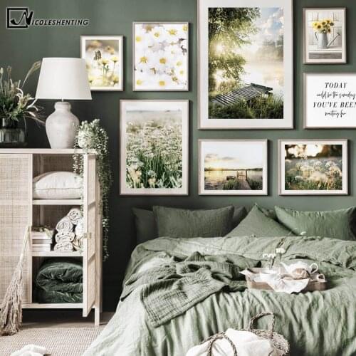 Spring Morning Sunrise Poster Flower Nature Landscape Painting Canvas Art Print Nordic Wall Picture Modern Home Room Decoration