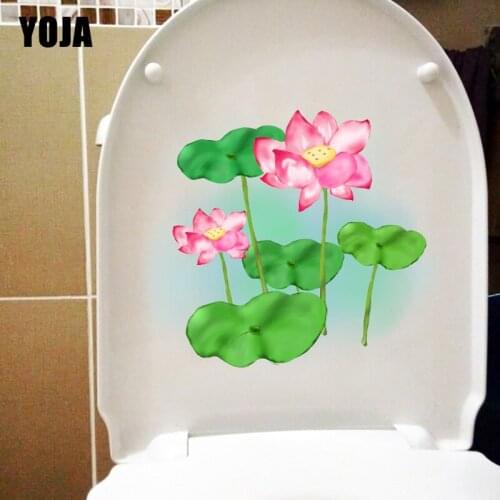 YOJA 24*20CM Hand Drawn Summer Lotus WC Toilet Sticker Cartoon Home Room Wall Decoration T1-0552