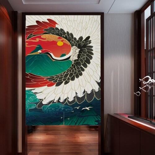 Chinese Style Crane Door Curtain Living Room Bedroom Partition Curtain Kitchen Curtain Bathroom Feng Shui Curtain Noren