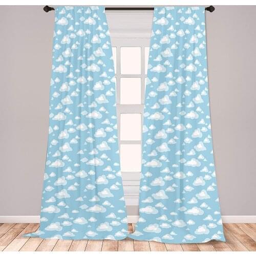 Blue and White Window Curtain Cartoon Sky with Fluffy Clouds Clear Day Baby Pattern Lightweightative with Rod Pocket