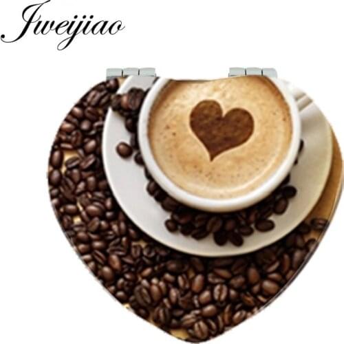 Youhaken Chocolate Coffee Latte Carving Heart Makeup Mirrors Folding Mini Pocket PU Leather Mirror 1X/2X Magnifying espejo