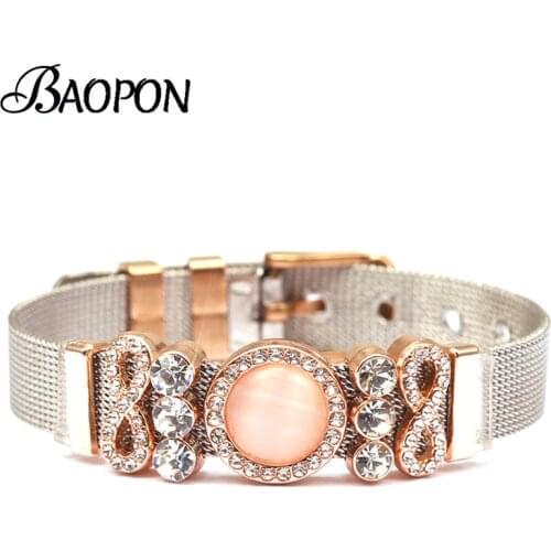 BAOPON 2019 Hot Sale Jewelry Stainless Steel Mesh Bracelet Bangle with Endless Charms Fine Bracelets as Women Lover Wife Gift