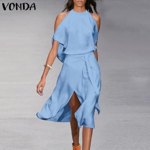 Women Sleeveless Long Dress 2021 VONDA Summer Casual Holiday Plain Tank Dresses Bohemian Vestidos Summer Sundress
