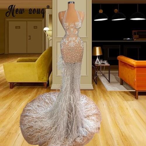 Mermaid See Through Feathers Evening Party Dress Gorgeous Women Formal Prom Gown вечернее платье Custom Made HOT