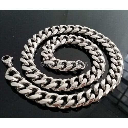 13mm wide High Polished Stainless Steel Hot selling Curb Chain Link Necklace Mens Sport Jewelry 18''-36