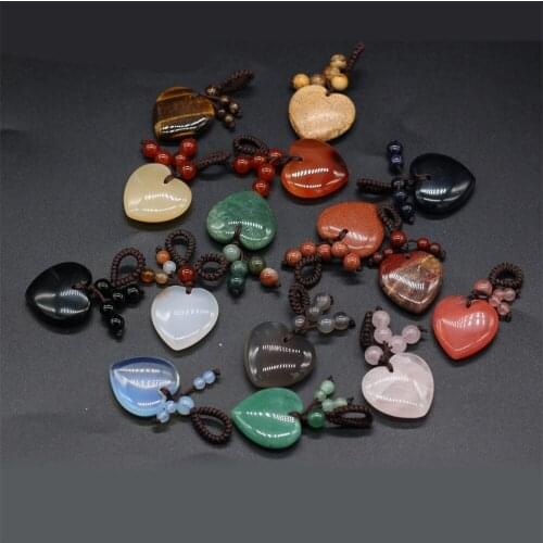 2Pcs Natural Stone Pendant Heart-Shaped Semi-Precious Keychain For Jewelry Making DIY Necklace Bracelet Keychain Accessory