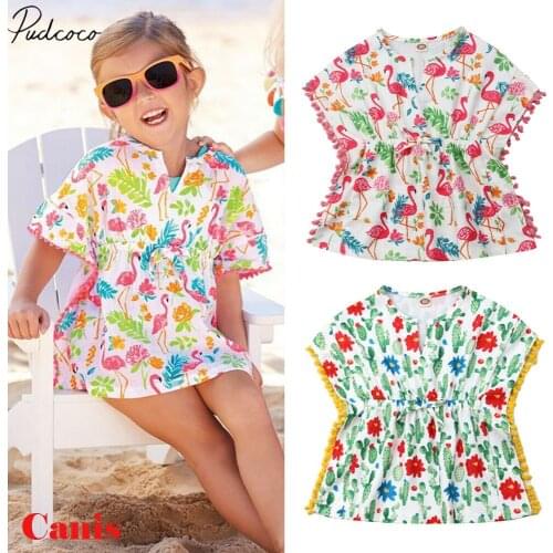 2019 Baby Summer Clothing Kids Baby Girl Dress Beach Sundress Cactus Flower Print Tassel Cotton&Linen Dresses Bikini Cover 6M-5T