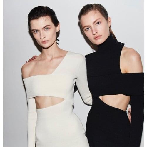 Free Shipping Wholesale 2021 Womens Dress white Long Sleeve Hollow Out Sexy Celebrity Cocktail Party Bandage Dress