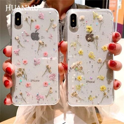 Epoxy Floral Transparent Dried Flower Phone Case Mobile Phone Case for IPhone 7/8 Plus X XR Xs Max 11 11pro Max 12 12mini Promax