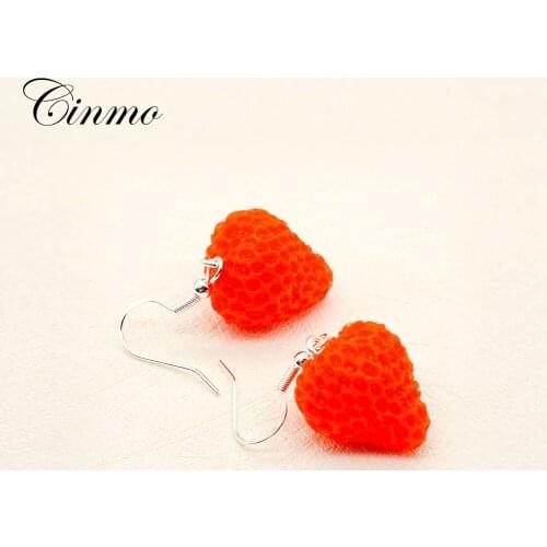 Cinmo 1 Pair Mini Strawberry Piercing Drop Earrings For Women Girls Cute Cartoon Resin Fruit Dangle Earrings Wholesale Jewelry