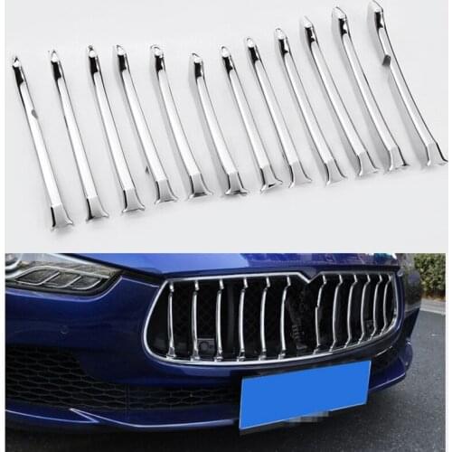 Car Front Grill Decor Bright Strip Silver ABS Chrome Exterior Grille Cover Trim for Maserati Ghibli 2014-2017 Sedan