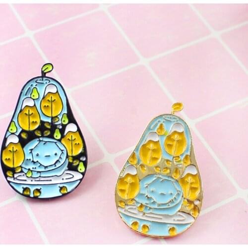 Cartoon fruit pear Enamel Brooch fruit pear forest pattern pin jeans backpack jewelry childrens wear fashion gift