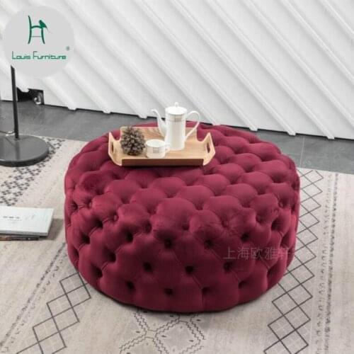 Louis Fashion Footstool Customized Round European-Style Light Luxury Velvet Wardrobe Stool Clothing Store Sofa Stool Wine Red