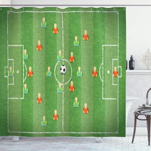 Soccer Shower Curtain Soccer Formation Tactic Illustration Goalkeeper Strikers and Defenders Match Pattern Fabric Bathroom Decor