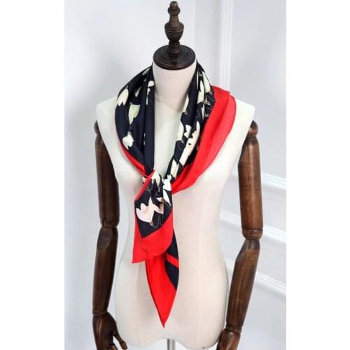 2020 new arrival fashion brand classic black and red 100% silk scarf 90*90 cm square shawl twill wrap for women free shipping