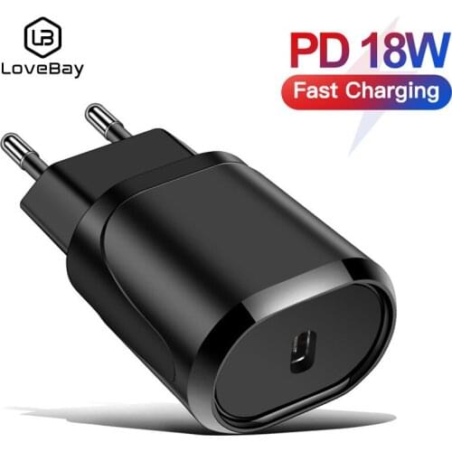 Lovebay PD Charger USB C 18W QC 3.0 Fast Charging For Xiaomi Remi Note 9 8 7 USB Type C Phone Charger For iPhone 11 Pro Max XS