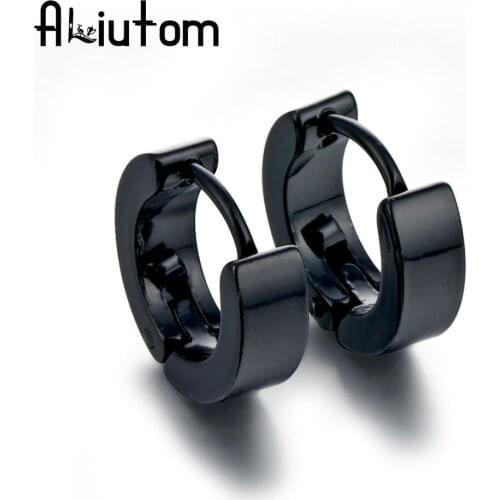 ALIUTOM Fashion Punk Men Black Stainless Steel Earrings Piercing Round Earrings Neutral Earring for Women Men Jewelry Brincos