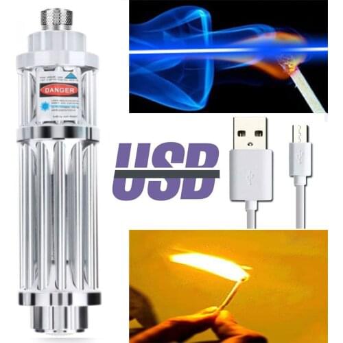 High-power 017 blue laser USB rechargeable blue flashlight military powerful laser sight 10000m adjustable focus burning laser