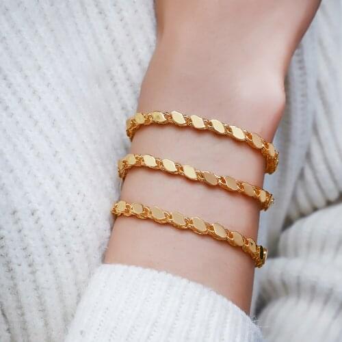Muslim Islamic Fashion 4mm Wide Wristband Gold Lady Charm Bracelet Middle East Arab Luxury Jewelry Never Fading