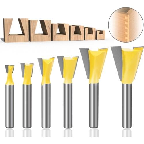 1pcs or 6pcs 6mm Shank 1/4 Dovetail Cutter Joint Router Bits Set 3/8'' 1/2'' 5/8'' 3/4'' Woodworking Tools Engraving for Wood