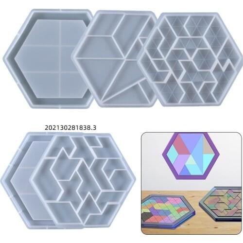 Irregular Hexagonal Shape Tangram Jigsaw Puzzle Coaster Mold For DIY Epoxy Resin Tray Mold Table Ornaments Handmade Crafts