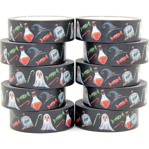 NEW 10pcs/Lot 15MM*10M Halloween Poison, Hat, Tomb Washy Tape DIY Scrapbooking Paper Photo Album Adhesive Masking Tape