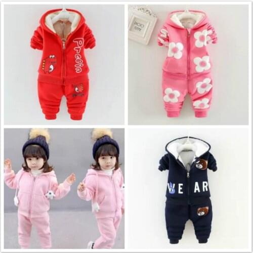Baby Girls Clothes Outfit Clothing Set Warm Thick Kids Winter Fleece Hooded Coat Children Outwear Pants Sport Suit For Boys 0-4T