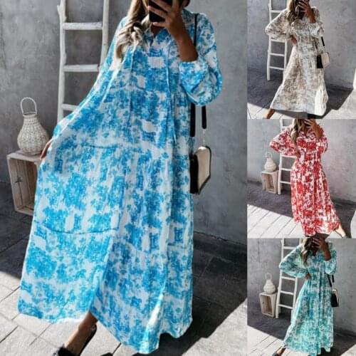 Autumn Women Dress Long Sleeve Dress Breathable Puff Sleeve Long Sleeve Dress Women Dress Beach Loose Hem Dress Vestidos