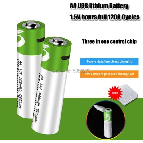 High capacity 1.5V 2600mwh AA Rechargeable li-ion Battery polymer with USB rechargeable + Battery storage Box